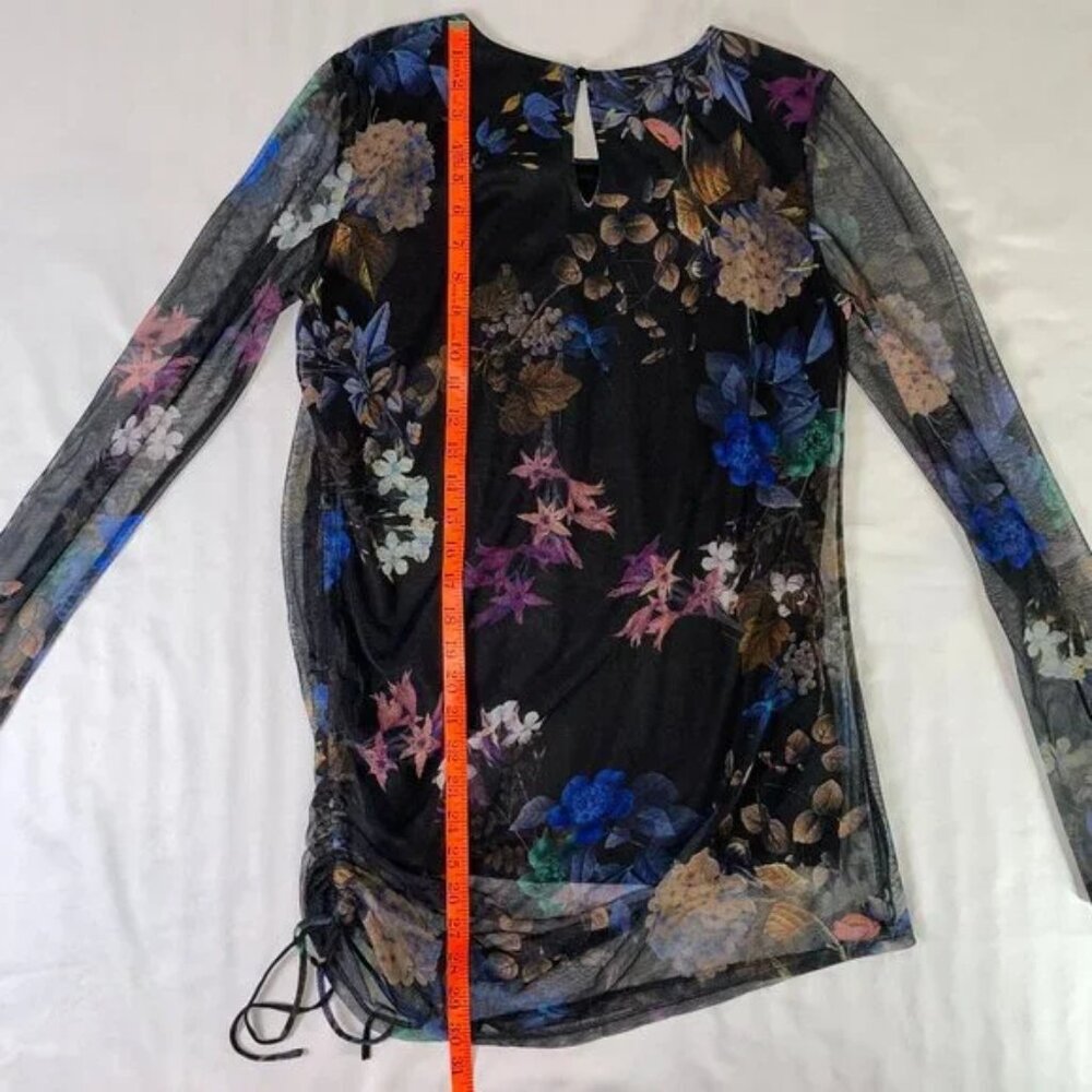 Long Tall Sally Sheer Floral Top Lined Side Ruching Long Sleeves Size S / M TALL - Picture 7 of 10